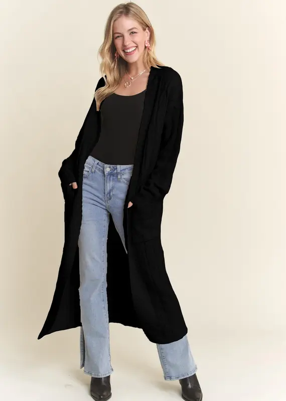 Midi Cable Knit Cardigan with Front Patch Pockets