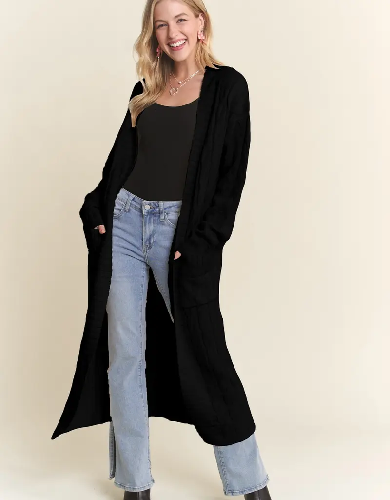 Midi Cable Knit Cardigan with Front Patch Pockets