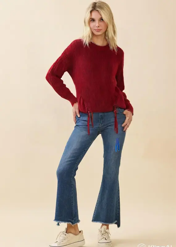 Ribbed Knit Sweater With Braided Detail