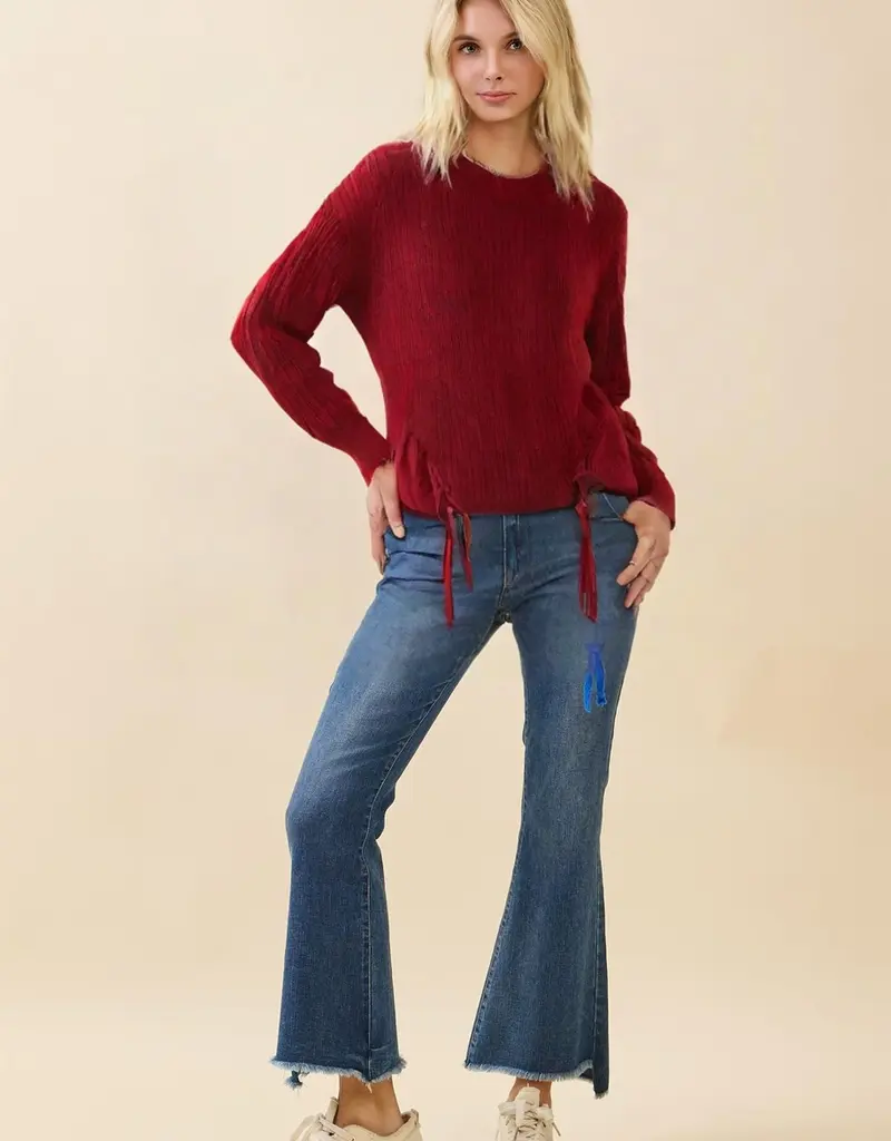 Ribbed Knit Sweater With Braided Detail