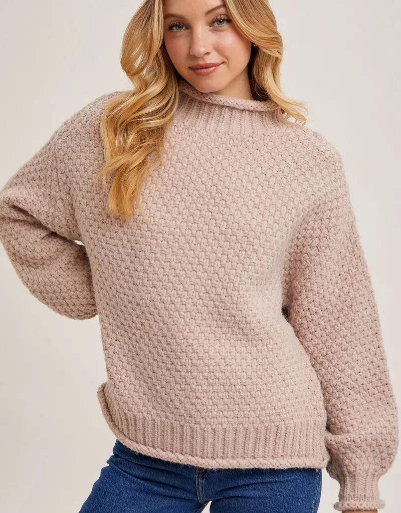 Mock Neck Oversized Waffle Knit Sweater
