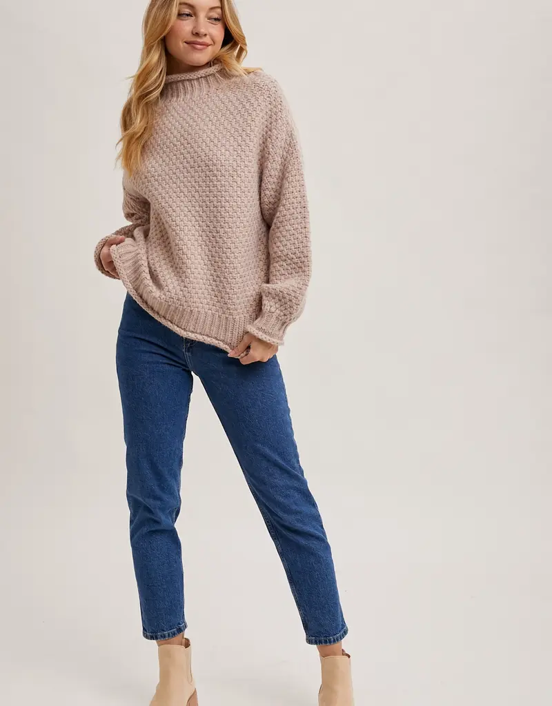 Mock Neck Oversized Waffle Knit Sweater