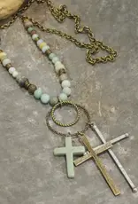 Bohemian Cross & Mixed Mint Stone Necklace