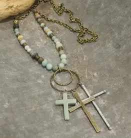 Bohemian Cross & Mixed Mint Stone Necklace