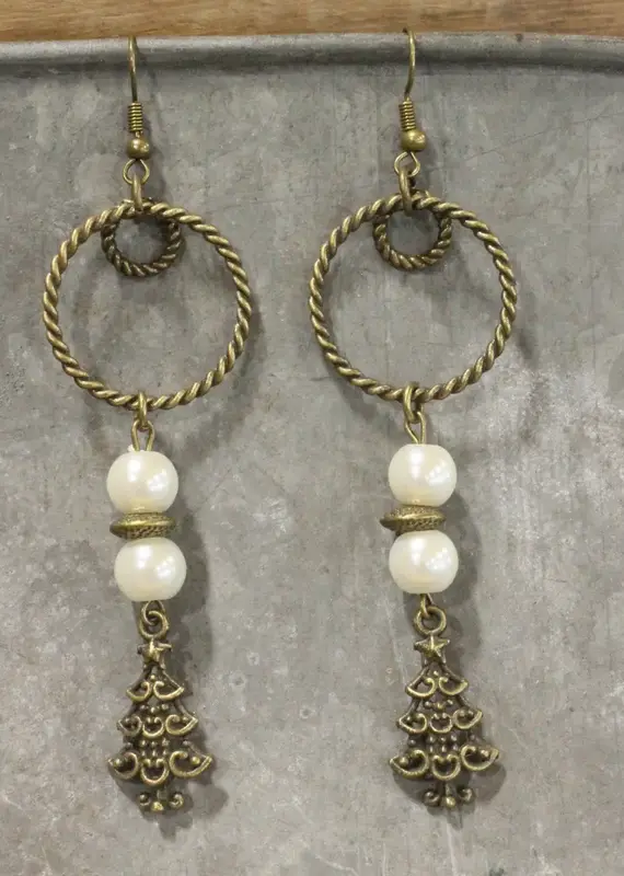 Lighting Up the Christmas Tree Pearl Dangle Drop Earrings