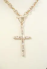 Divine Simplicity – Hammered Cross Front Toggle Necklace  - Gold