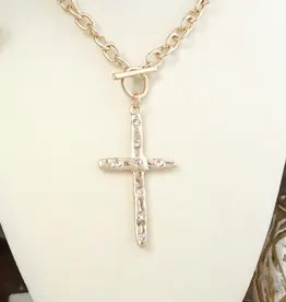 Divine Simplicity – Hammered Cross Front Toggle Necklace  - Gold