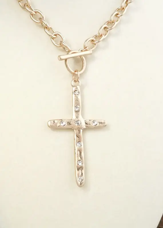 Divine Simplicity – Hammered Cross Front Toggle Necklace
