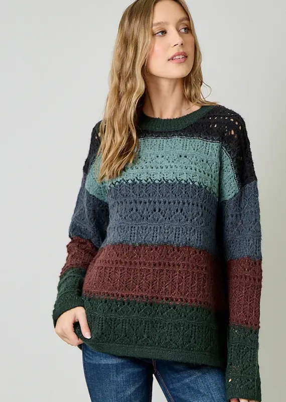 Color Blocked Pointelle Sweater