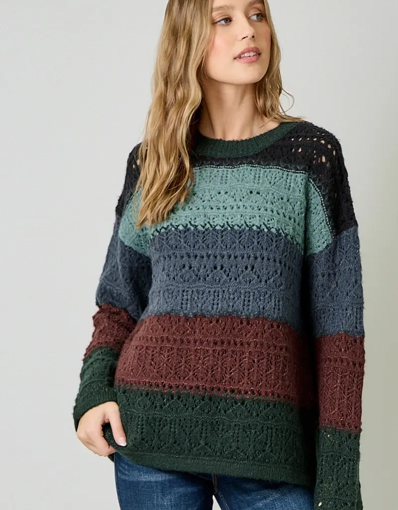 Color Blocked Pointelle Sweater