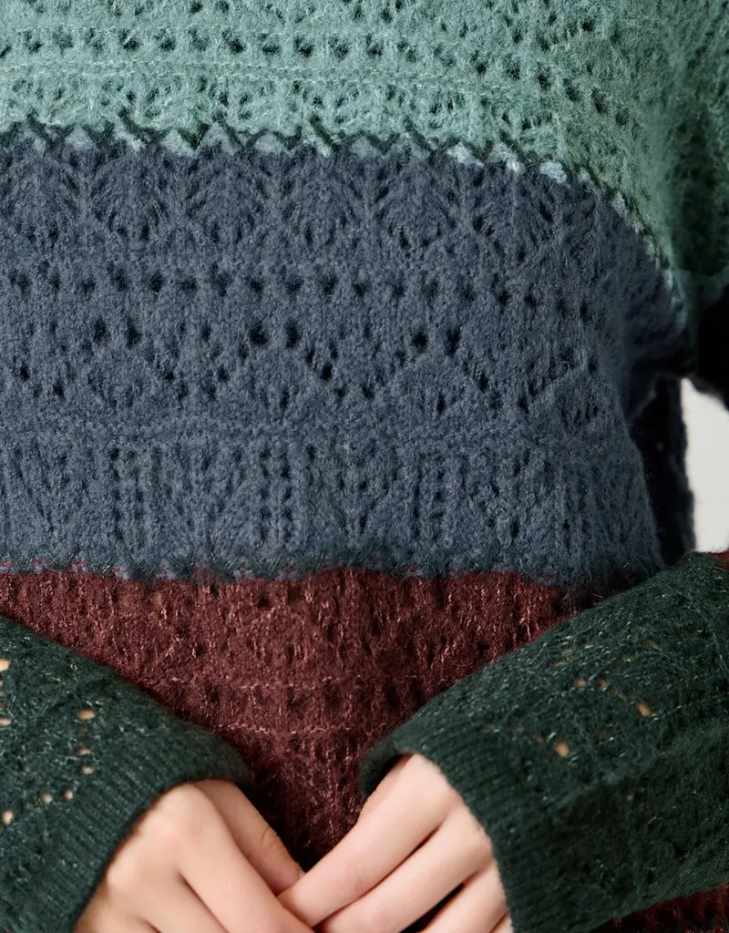 Color Blocked Pointelle Sweater