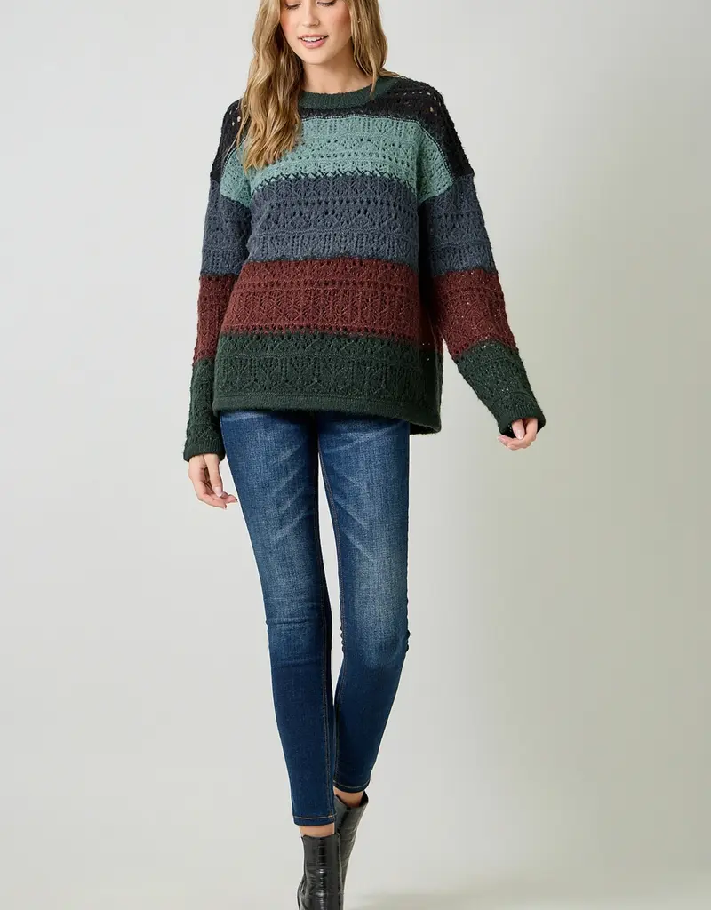 Color Blocked Pointelle Sweater