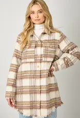 Fringe Detail Long Plaid Jacket