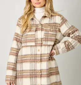 Fringe Detail Long Plaid Jacket