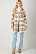 Fringe Detail Long Plaid Jacket