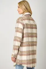 Fringe Detail Long Plaid Jacket