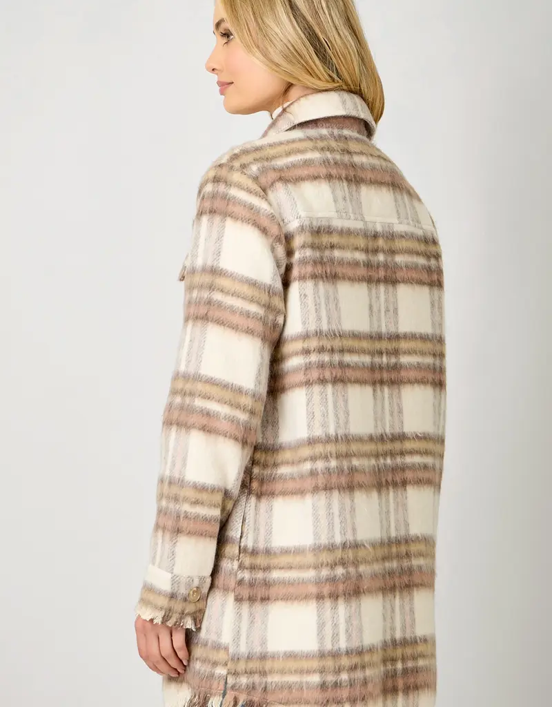 Fringe Detail Long Plaid Jacket
