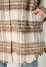 Fringe Detail Long Plaid Jacket