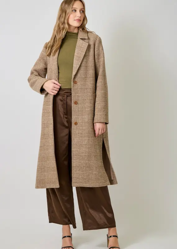 Houndstooth Plaid Long Coat