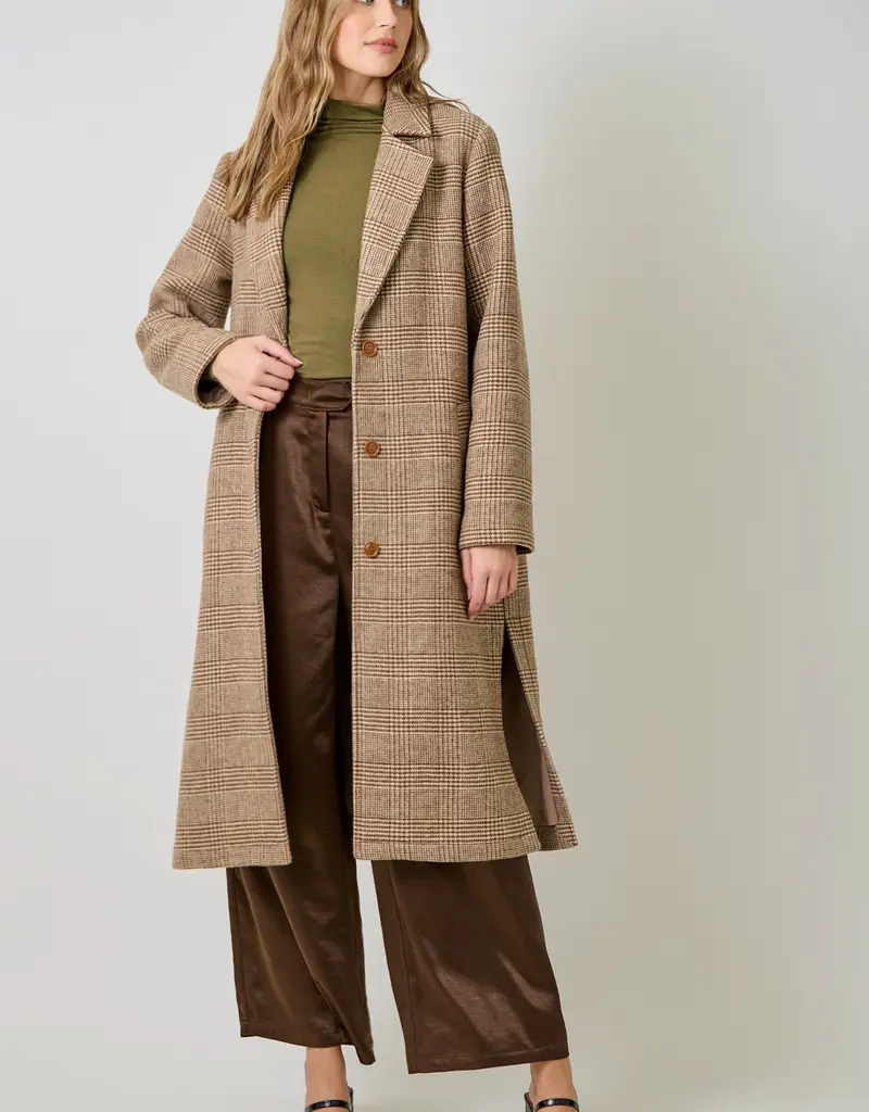 Houndstooth Plaid Long Coat