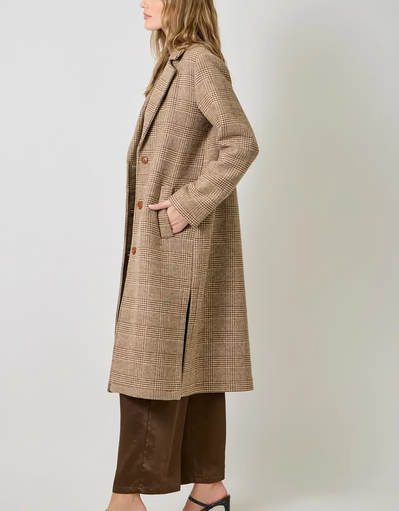 Houndstooth Plaid Long Coat