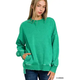 Acid Wash Fleece Hi-Low Hem Pullover