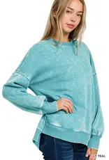 Acid Wash Fleece Hi-Low Hem Pullover