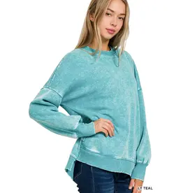 Acid Wash Fleece Hi-Low Hem Pullover