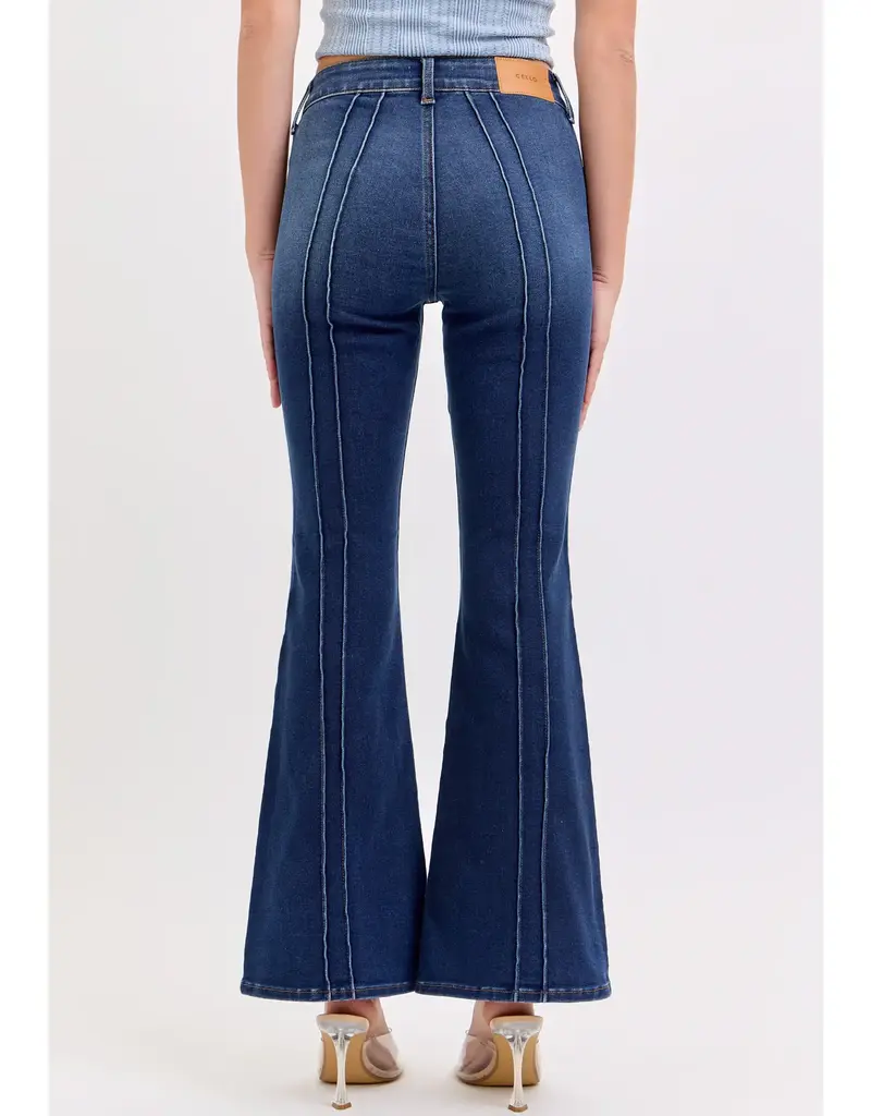 Mid Rise Flare Jean With Pintuck Seam
