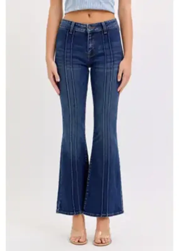 Mid Rise Flare Jean With Pintuck Seam