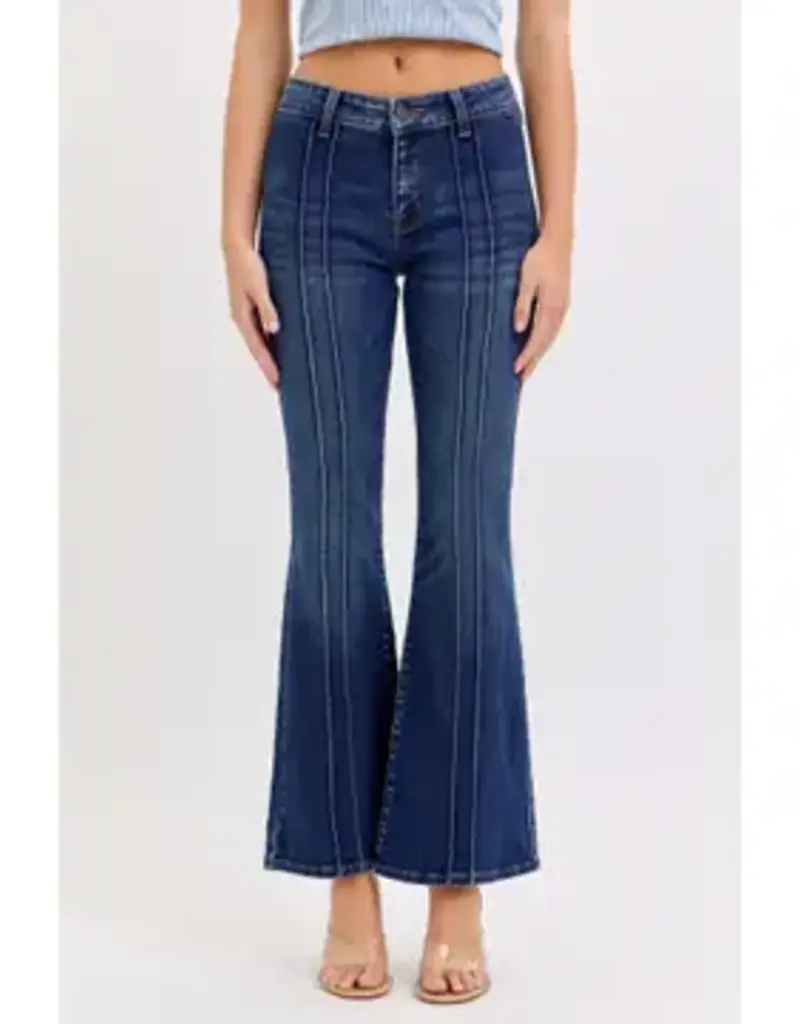 Mid Rise Flare Jean With Pintuck Seam