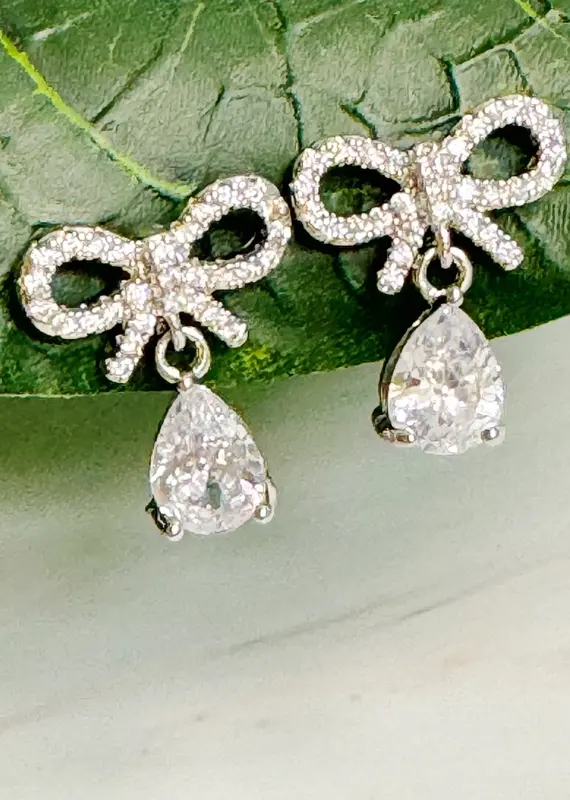 Sparkly Bow Teardrop Earrings