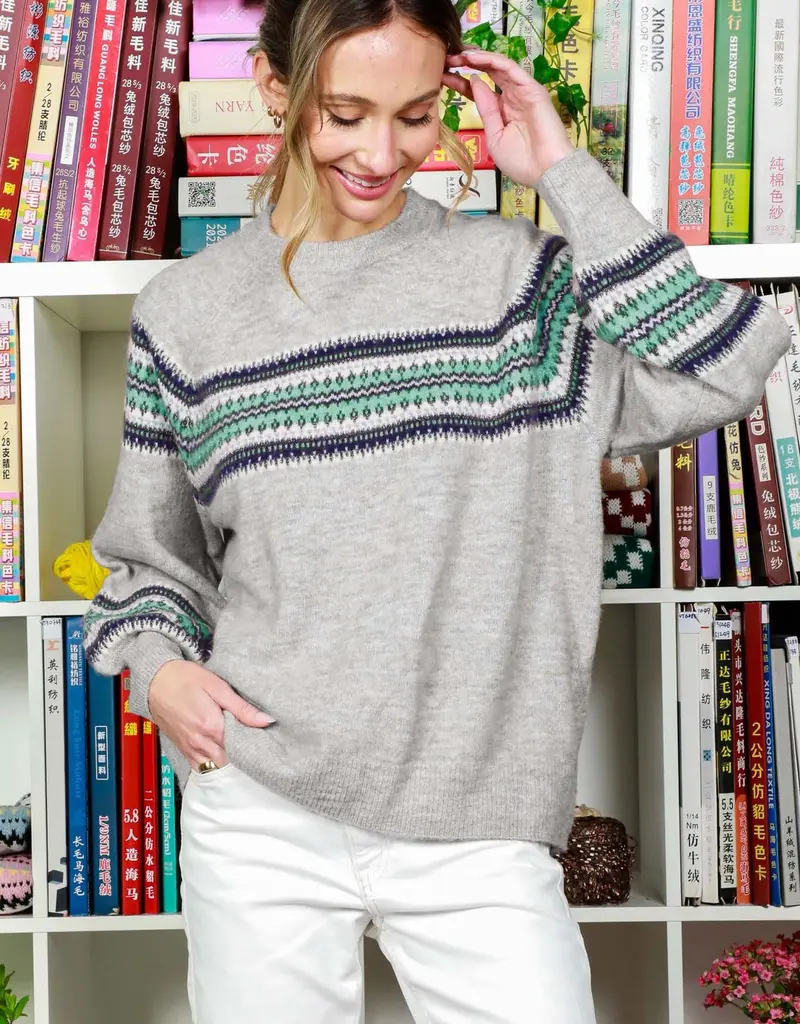 Balloon Sleeve Geo Pattern Printed Sweater