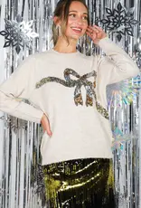Sparkling Bow Sequin Accent Cozy  Sweater