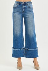 High Rise Cropped Wide Leg Cuff Button Detail
