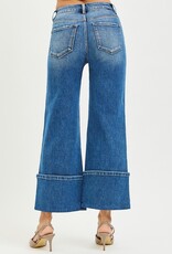 High Rise Cropped Wide Leg Cuff Button Detail