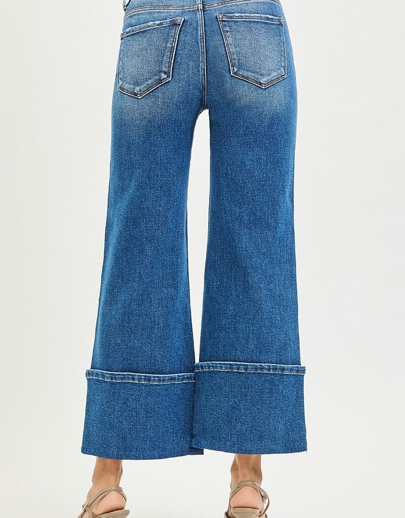High Rise Cropped Wide Leg Cuff Button Detail