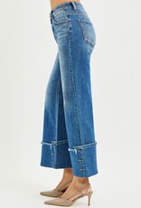High Rise Cropped Wide Leg Cuff Button Detail