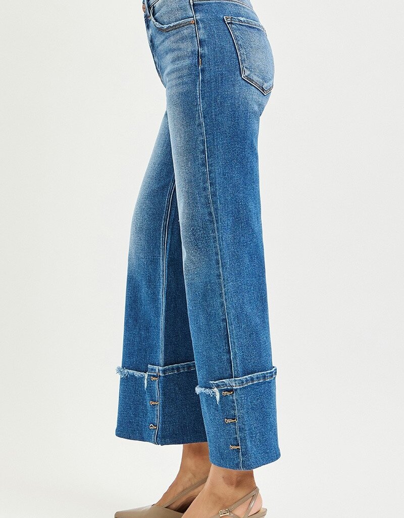 High Rise Cropped Wide Leg Cuff Button Detail