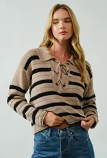 Lace Up Relexed Fit Stripe Sweater