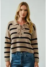 Lace Up Relexed Fit Stripe Sweater