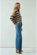 Lace Up Relexed Fit Stripe Sweater