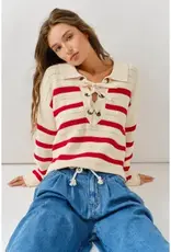 Lace Up Relexed Fit Stripe Sweater