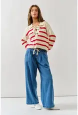 Lace Up Relexed Fit Stripe Sweater