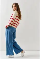 Lace Up Relexed Fit Stripe Sweater