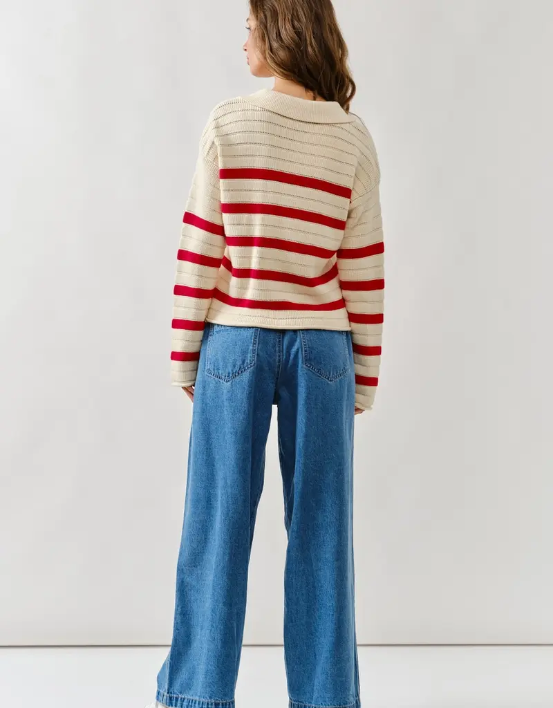 Lace Up Relexed Fit Stripe Sweater