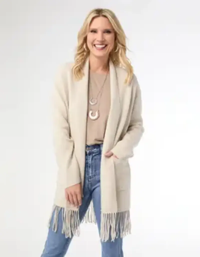 Heavenly-Luxe Mid Length Cardigan with Fringe
