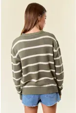 Scallop Neckline Long Sleeve Striped Sweater