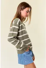 Scallop Neckline Long Sleeve Striped Sweater