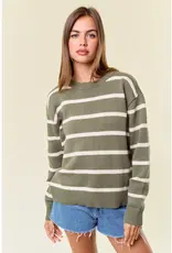Scallop Neckline Long Sleeve Striped Sweater